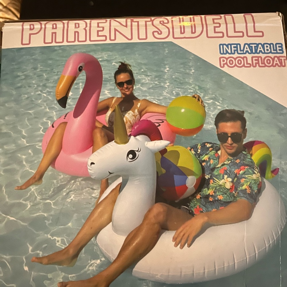 2 Pack 43” Inflatable Pool Floats Flamingo Unicorn Swim Tube Rings NIB